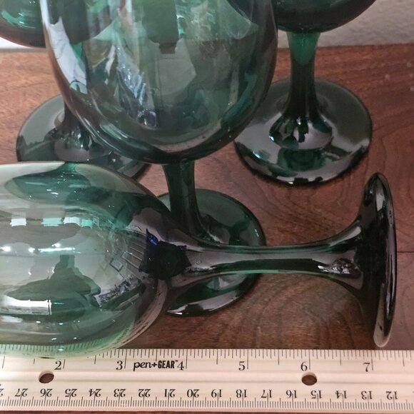 4 Libbey Premiere Dark Green Glasses 7.25" tulip shape glasses 1998 - Picture 5 of 6